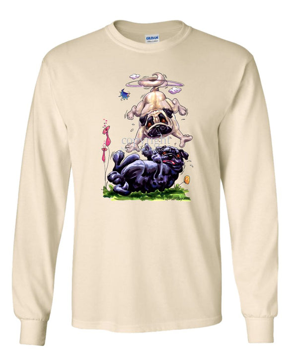 Pug - Group Fawn Black Playing - Caricature - Long Sleeve T-Shirt