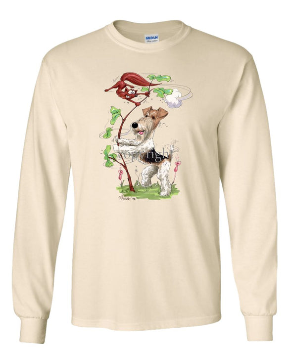Wire Fox Terrier - Shaking Fox In Tree - Caricature - Long Sleeve T-Shirt