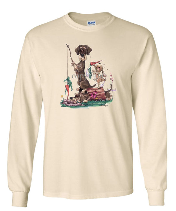 Dachshund  Wirehaired - Fishing With Carrot - Caricature - Long Sleeve T-Shirt