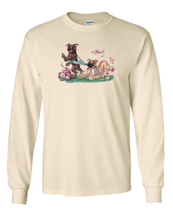 Staffordshire Bull Terrier - Group Tugging On Shirt - Caricature - Long Sleeve T-Shirt