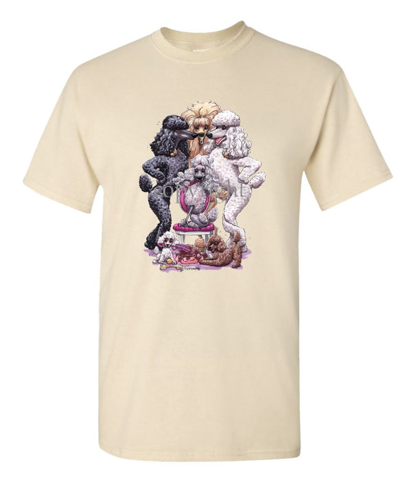 Poodle - Group Standing Around Chair - Caricature - T-Shirt