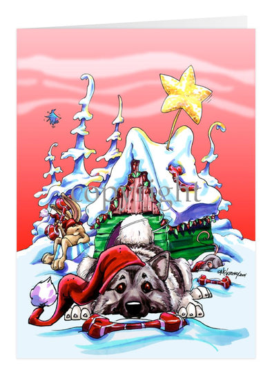 Norwegian Elkhound - Doghouse - Christmas Card