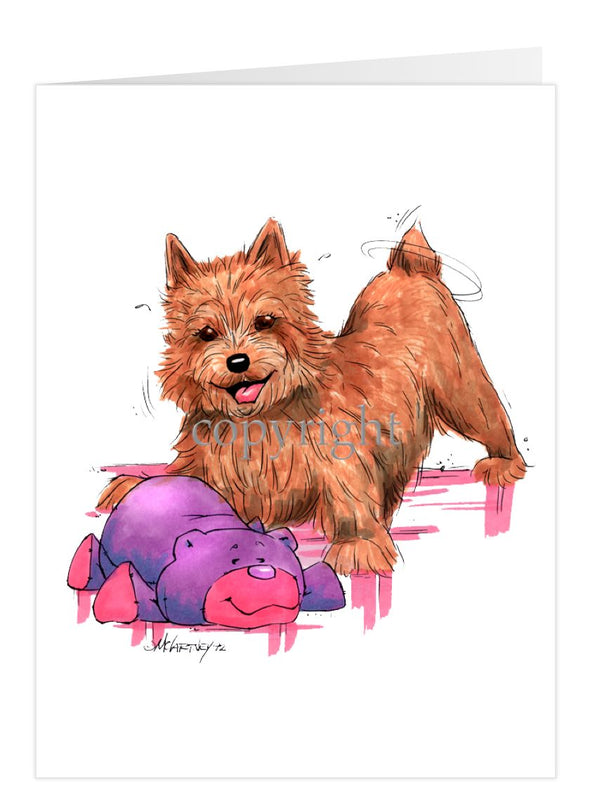 Norwich Terrier - With Stuffed Bear - Caricature - Card