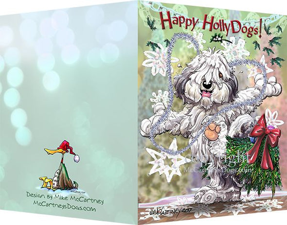 Old English Sheepdog - Happy Holly Dog Pine Skirt - Christmas Card