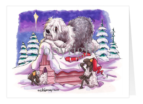 Old English Sheepdog - Rooftop - Christmas Card