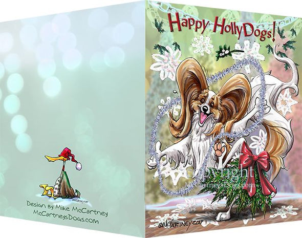 Papillon - Happy Holly Dog Pine Skirt - Christmas Card