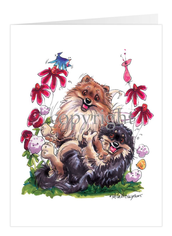 Pomeranian - Group Playing - Caricature - Card