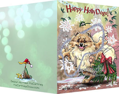 Pomeranian - Happy Holly Dog Pine Skirt - Christmas Card