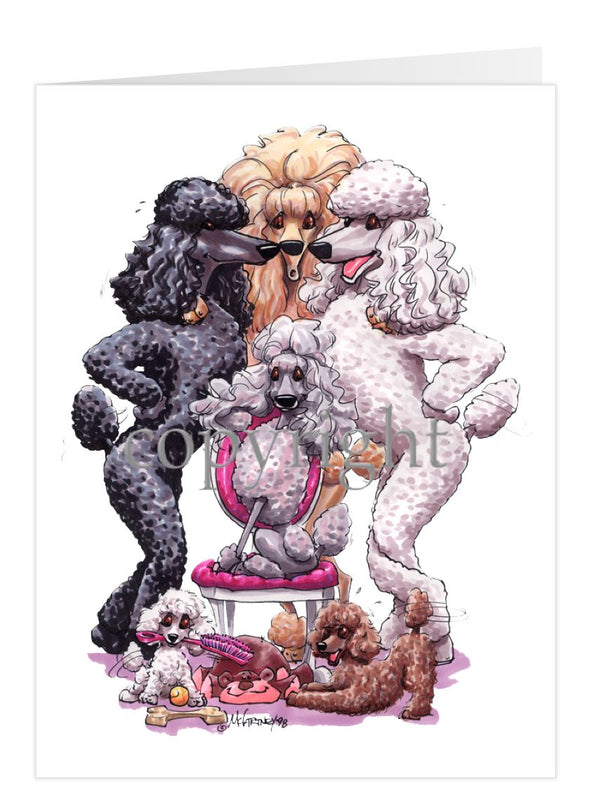 Poodle - Group Standing Around Chair - Caricature - Card