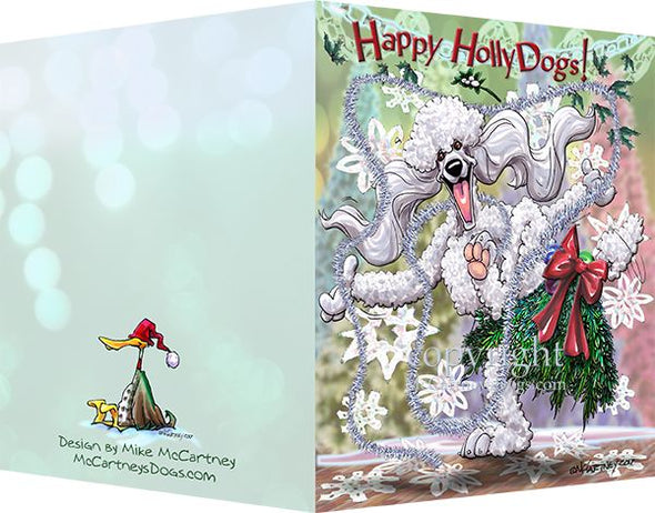 Poodle - White - Happy Holly Dog Pine Skirt - Christmas Card