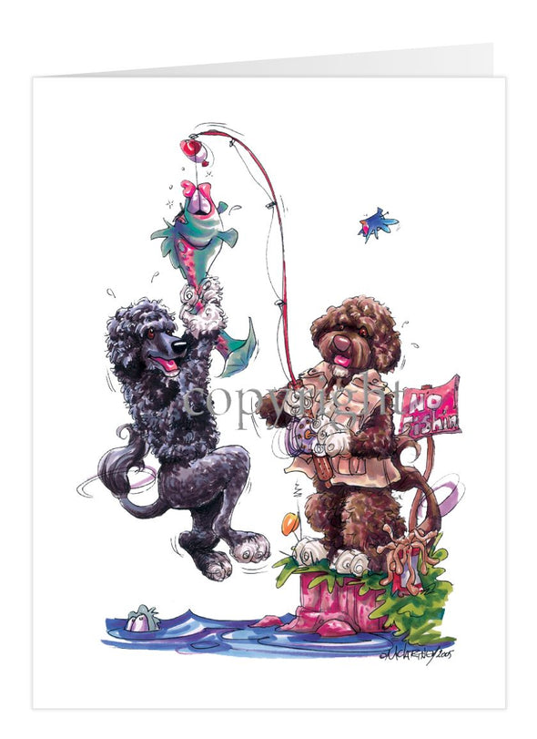 Portuguese Water Dog - Group Fishing - Caricature - Card