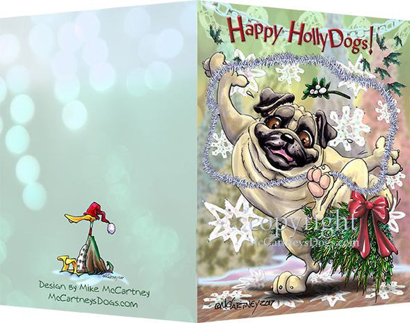 Pug - Happy Holly Dog Pine Skirt - Christmas Card