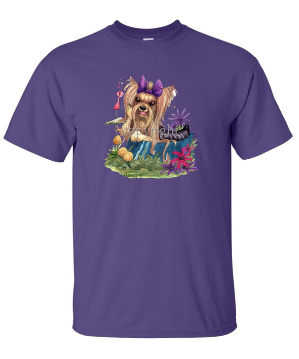 Yorkshire Terrier - In Dish Purple Ribbon - Caricature - T-Shirt