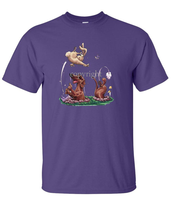Dachshund  Smooth - Chasing Rabbit Out Of Hole - Caricature - T-Shirt