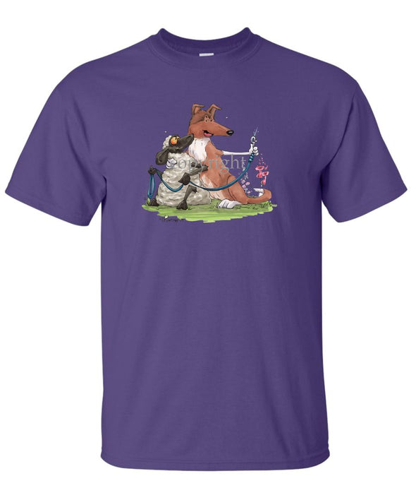 Collie  Smooth - Hugging Sheep With Leash - Caricature - T-Shirt