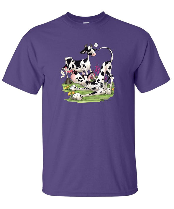 Great Dane  Harlequin - With Cow - Caricature - T-Shirt