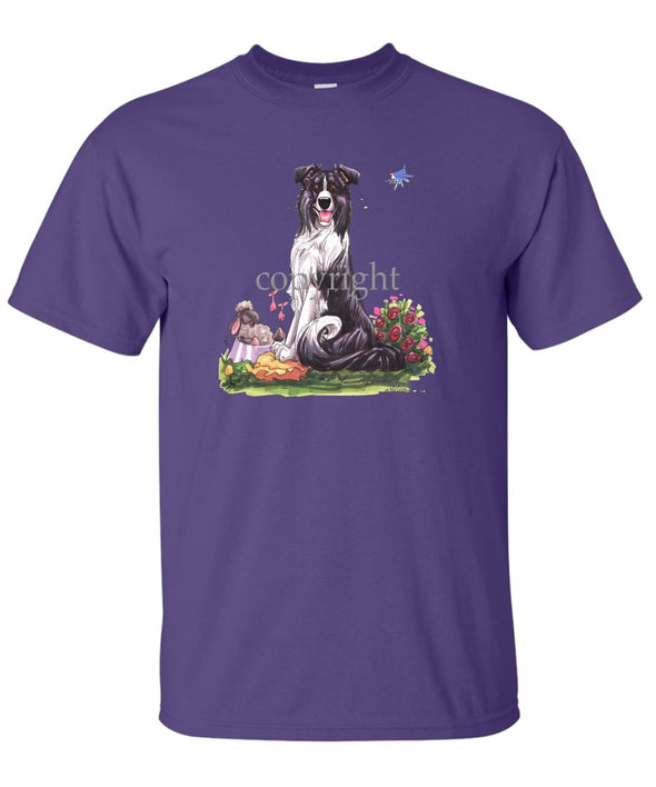 Border Collie - Sitting With Sheep In Dish - Caricature - T-Shirt