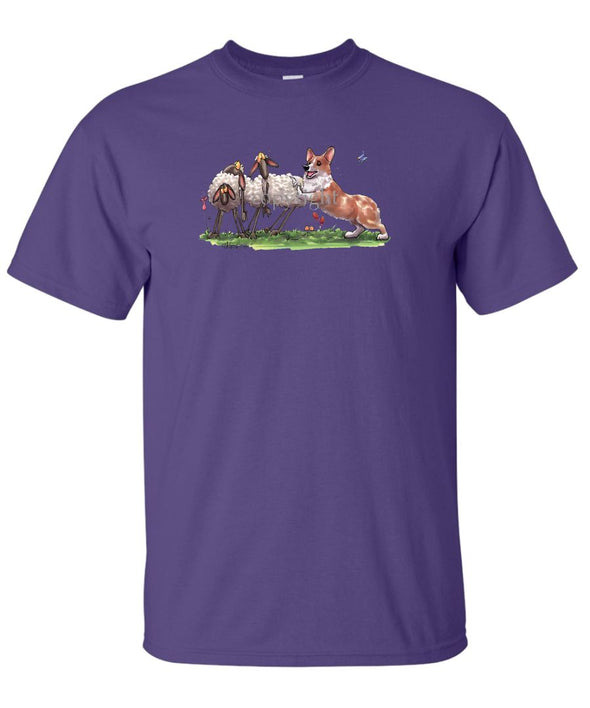 Welsh Corgi Pembroke - Herding Sheep - Caricature - T-Shirt