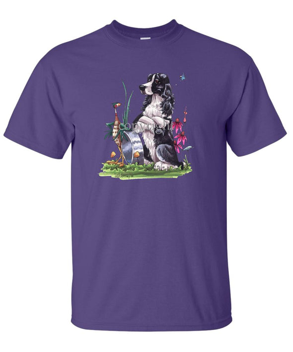 English Springer Spaniel - Sitting By Bowl With Pheasant - Caricature - T-Shirt
