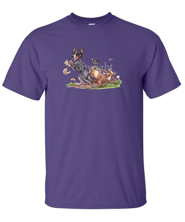 Australian Cattle Dog - Pulling Cow By Tail - Caricature - T-Shirt