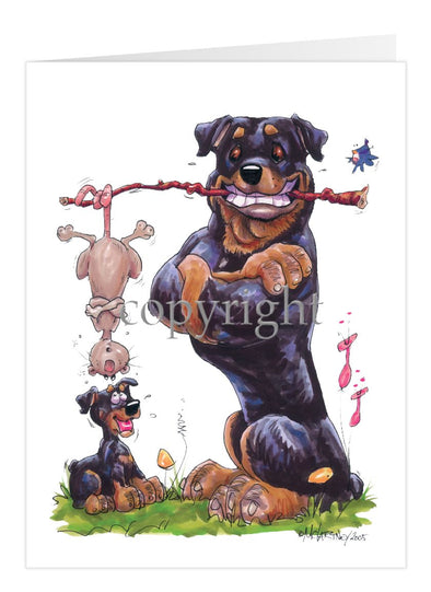 Rottweiler - Holding Branch Possum - Caricature - Card