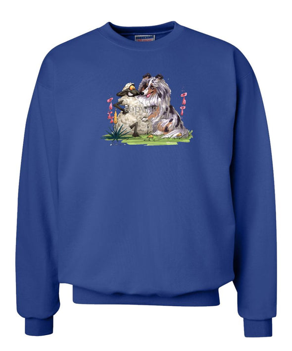 Shetland Sheepdog  Blue Merle - Hugging Sheep - Caricature - Sweatshirt
