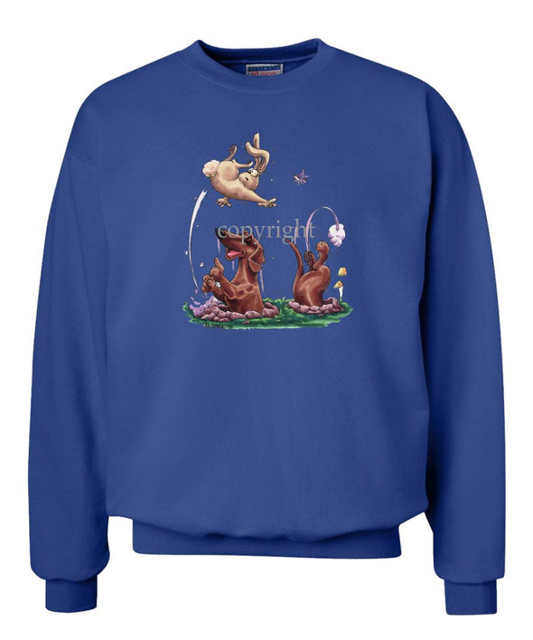 Dachshund  Smooth - Chasing Rabbit Out Of Hole - Caricature - Sweatshirt