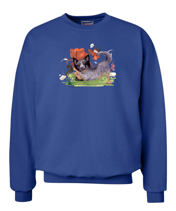 Australian Cattle Dog - Tackling Cow - Caricature - Sweatshirt