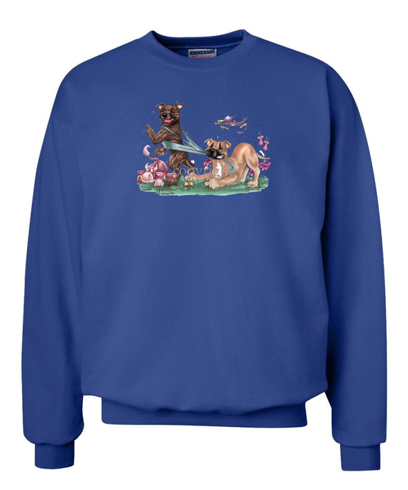 Staffordshire Bull Terrier - Group Tugging On Shirt - Caricature - Sweatshirt