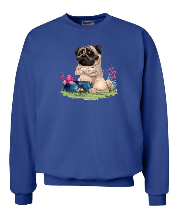 Pug - Sitting By Food Dish - Caricature - Sweatshirt