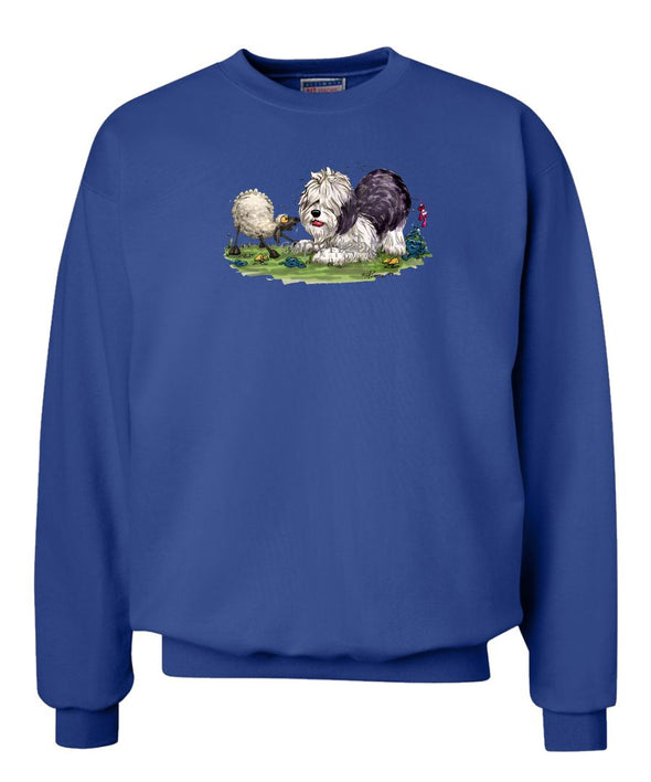 Old English Sheepdog - With Sheep - Caricature - Sweatshirt