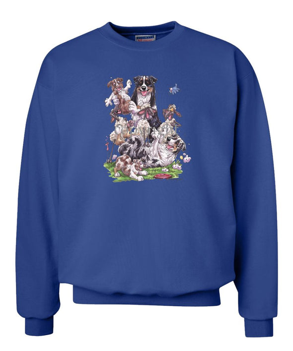 Australian Shepherd - Group Sheep And Puppies - Caricature - Sweatshirt