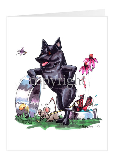 Schipperke - Standing With Dish - Caricature - Card
