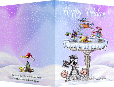 Schnauzer - Frozen Bird Bath - Christmas Card