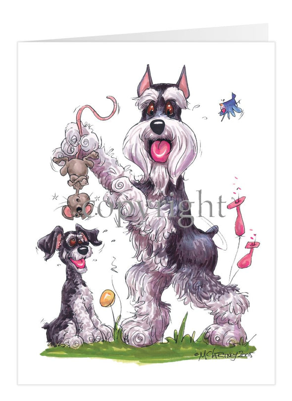 Schnauzer - Standing Holding Mouse - Caricature - Card
