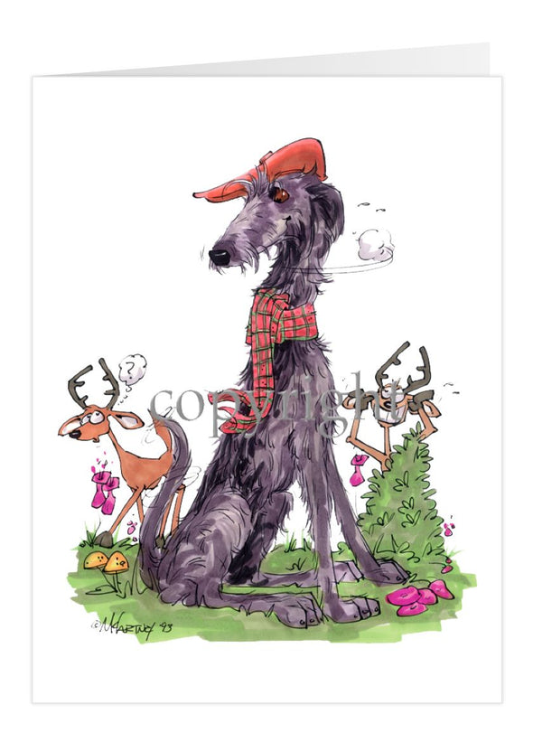Scottish Deerhound - Hat Scarf Deer - Caricature - Card