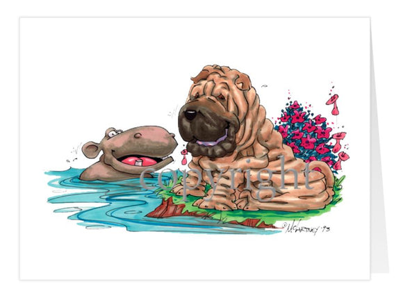 Shar Pei - Hippo Water - Caricature - Card