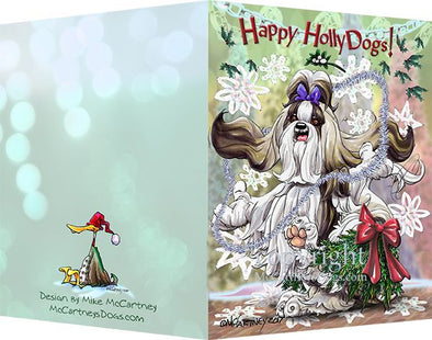 Shih Tzu - Happy Holly Dog Pine Skirt - Christmas Card