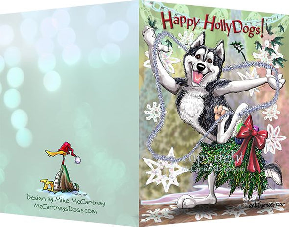 Siberian Husky - Happy Holly Dog Pine Skirt - Christmas Card