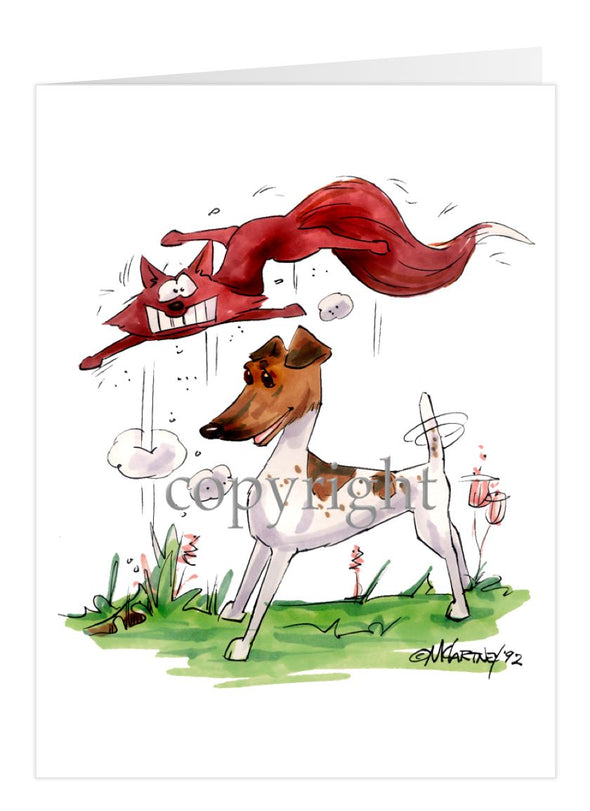 Smooth Fox Terrier - With Fox - Caricature - Card