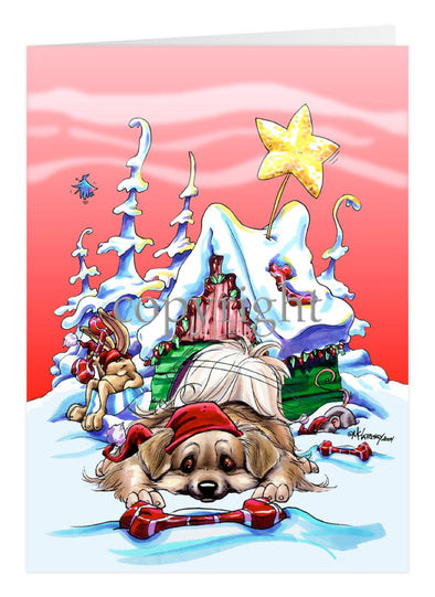 Tibetan Spaniel - Doghouse - Christmas Card