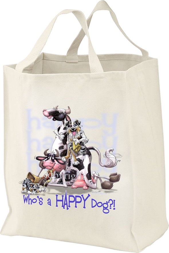 Australian Shepherd  Blue Merle - Who's A Happy Dog - Tote Bag
