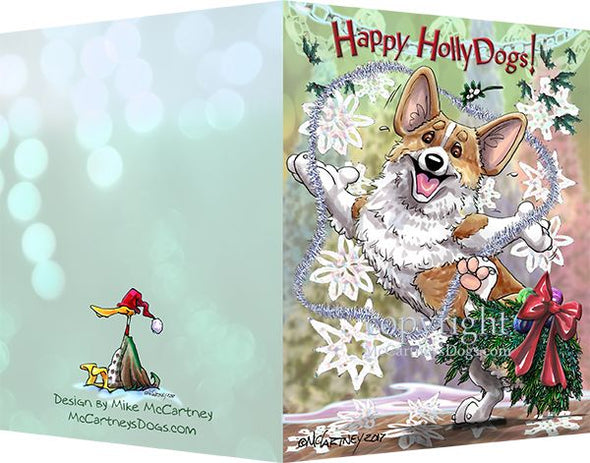 Welsh Corgi Pembroke - Happy Holly Dog Pine Skirt - Christmas Card