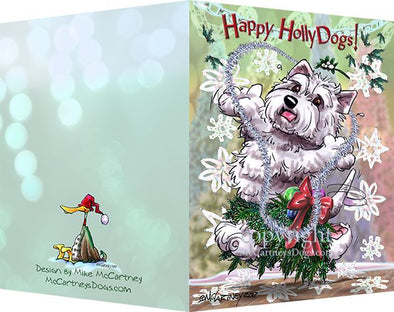 West Highland Terrier - Happy Holly Dog Pine Skirt - Christmas Card