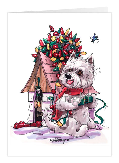 West Highland Terrier - Tangled Lights - Christmas Card