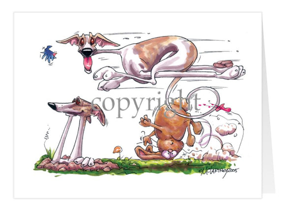 Whippet - Running Over Rabbit - Caricature - Card
