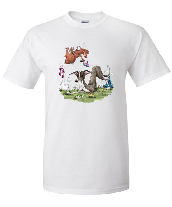 Italian Greyhound - Playing With Rabbit - Caricature - T-Shirt