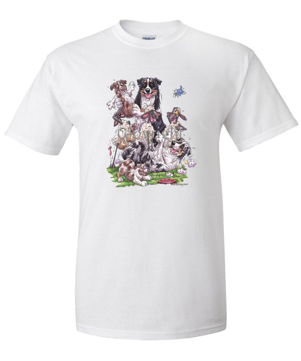 Australian Shepherd - Group Sheep And Puppies - Caricature - T-Shirt