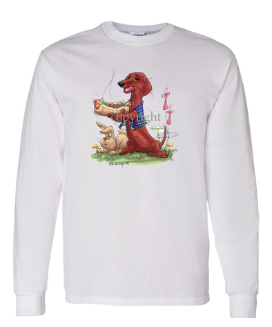 Dachshund  Smooth - Hotdog - Caricature - Long Sleeve T-Shirt
