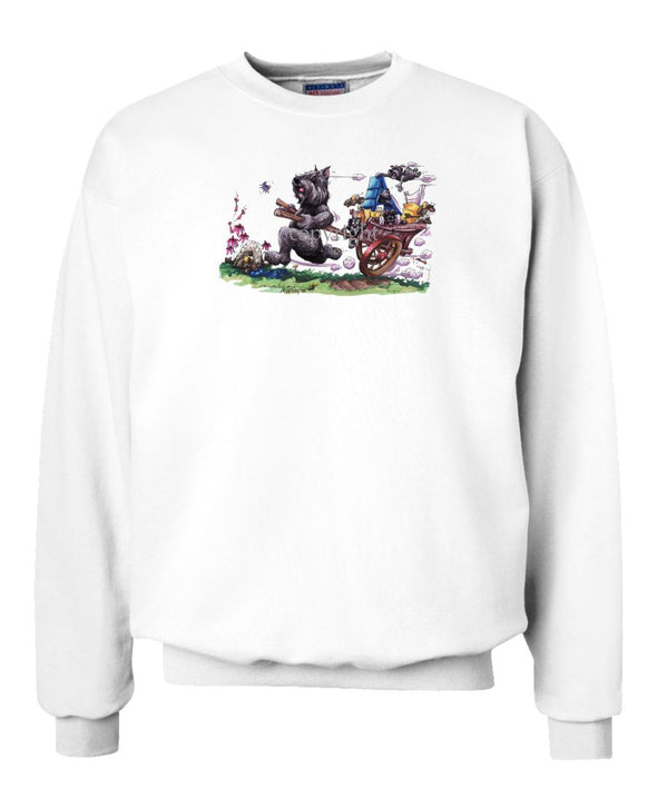 Bouvier Des Flandres - Pulling Cart With Puppies - Caricature - Sweatshirt